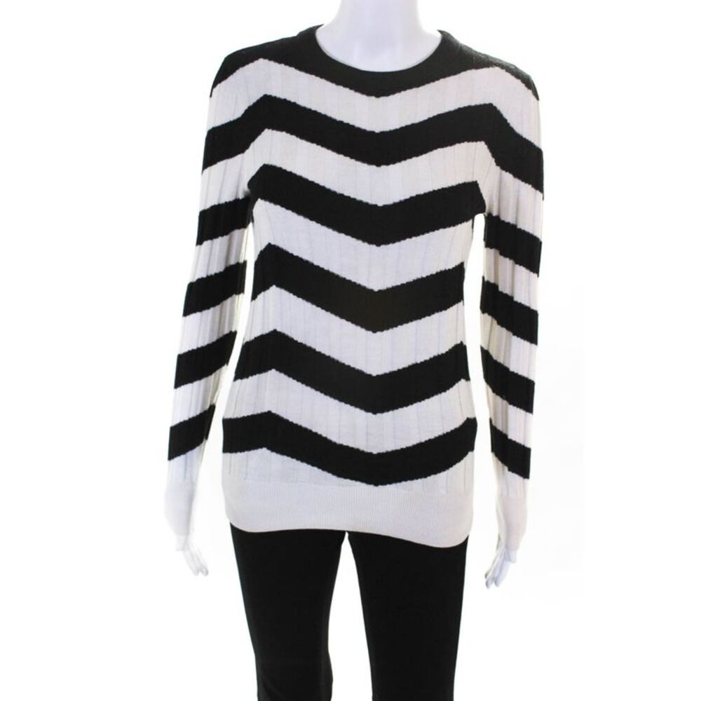 Derek Lam Collective Womens Chevron Crew Neck Sweater White Black Size S 1328541